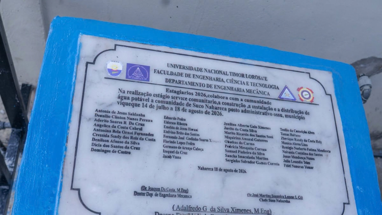 Faculdade de Engenharia, Ciência e Tecnologia (FECT), Nia Estudante Estajiáriu Husi Departamento de Engenharia Mecánica (DEM), Halo Kanalizasaun no Instala Bee Potável ba Komunidade Sira iha Suku Nahareka, Postu-Administrativu Ossu, Munisípiu Viqueque